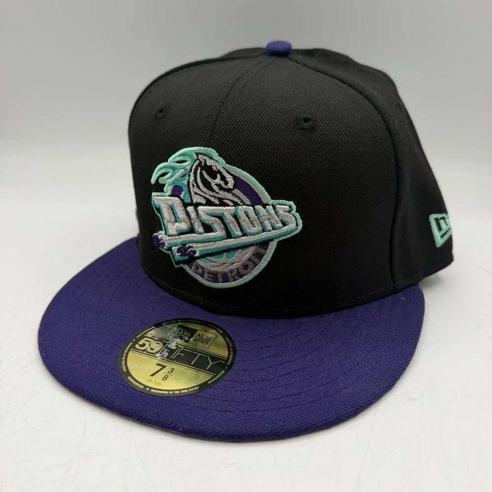 New Era 59Fifty Detroit Pistons Hat Cap 7 3/8 Black Purple Fitted NBA Basketball